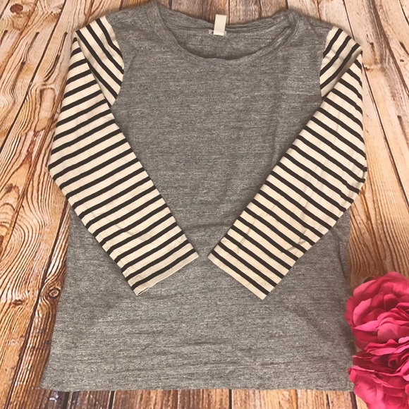 J. Crew Tops - J CREW STRIPE-SLEEVE T-SHIRT